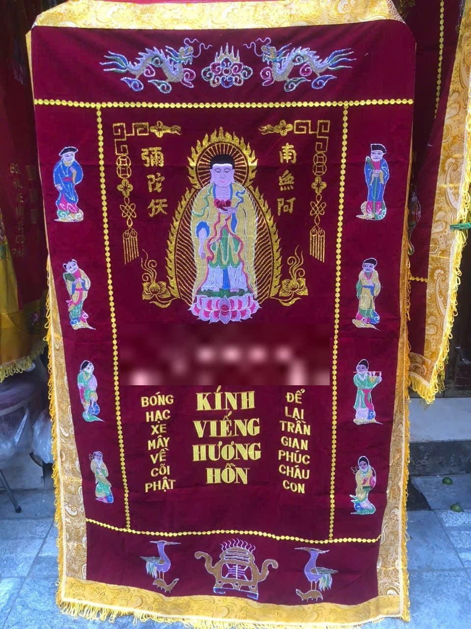 Trướng viếng thêu hình Phật — đồ thờ cúng & tang phục phục vụ tang lễ